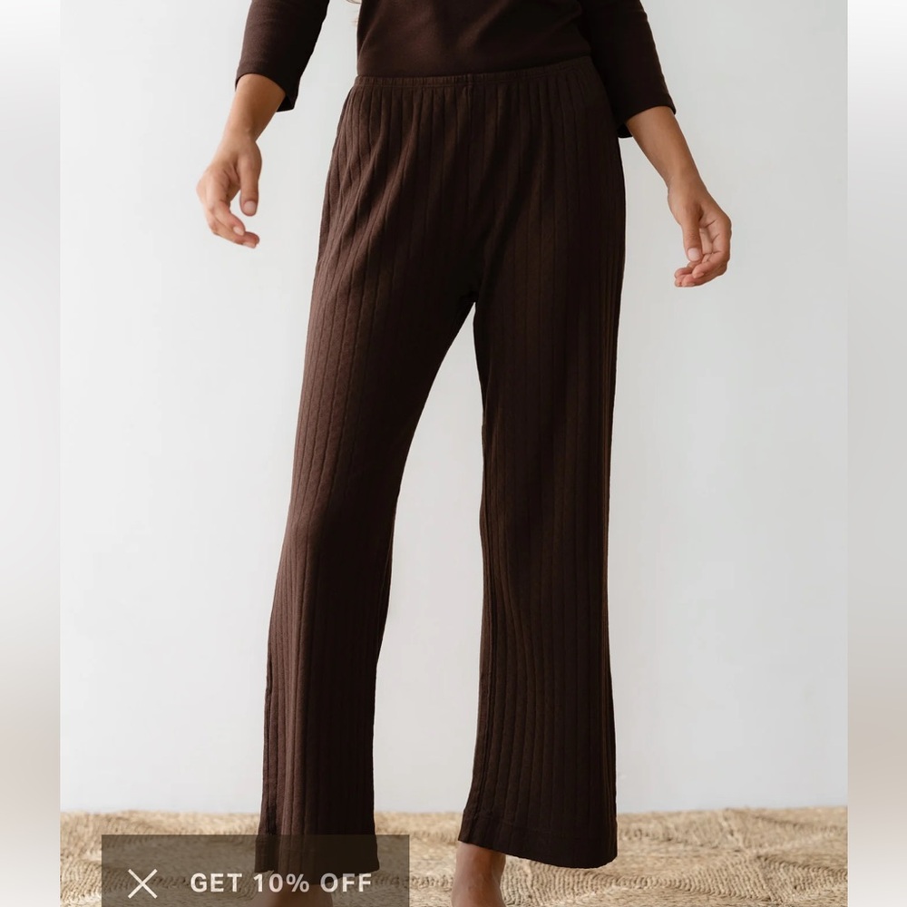 Donni Pointelle Simple Crop Pant, Espresso, Medium, EUC